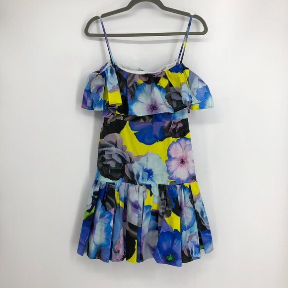 NWT MSGM Abstract Floral  Sleeveless Multicolor Ruffle Cotton Mini Dress Size 10 - Picture 2 of 16